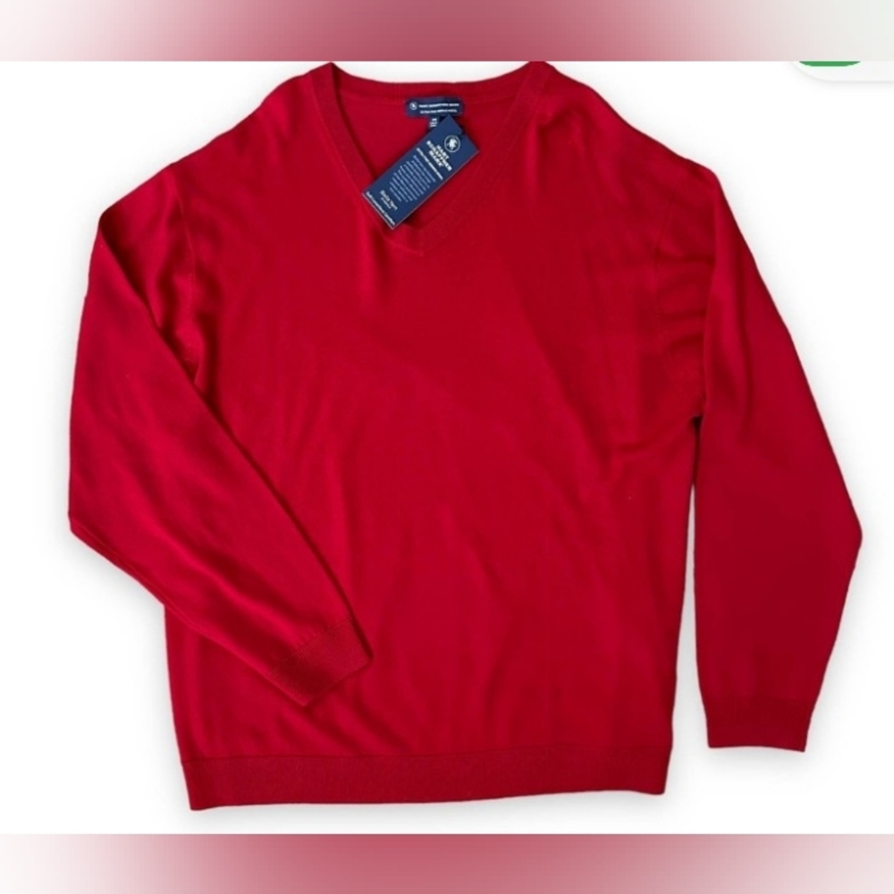 Preppy XLT Spring Red Knit Marino Career Grandpa V-Neck Sweater New